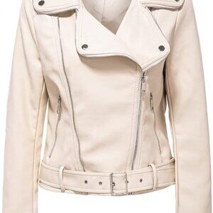 NEW= Apricot Faux Leather Jacket, Large, Fashion Motorcycle and Biker Coat